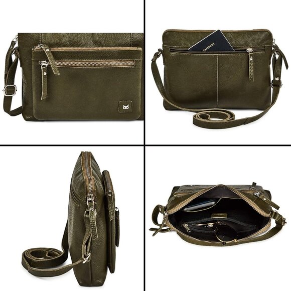 Women Olive Imported Leather Polyester Crossbody Sling Shoulder Crossover Bag - Picture 6 of 6